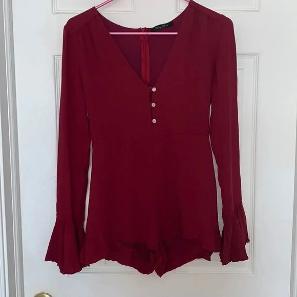 Honey Punch Pants - Honey Punch Maroon Bell Sleeved Romper